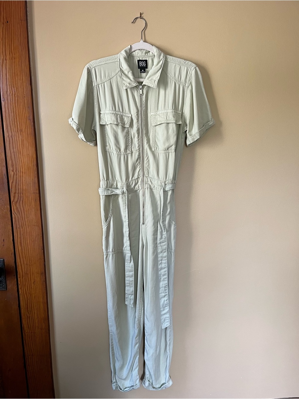 BDG Short-Sleeve Utility Jumpsuit in Light Green